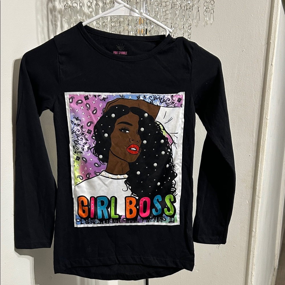Trendy Black 'Girl Boss' Long Sleeve Tee for Kids